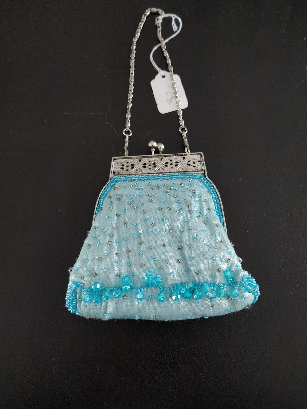 Vintage-Style Beaded Light Blue Evening Bag